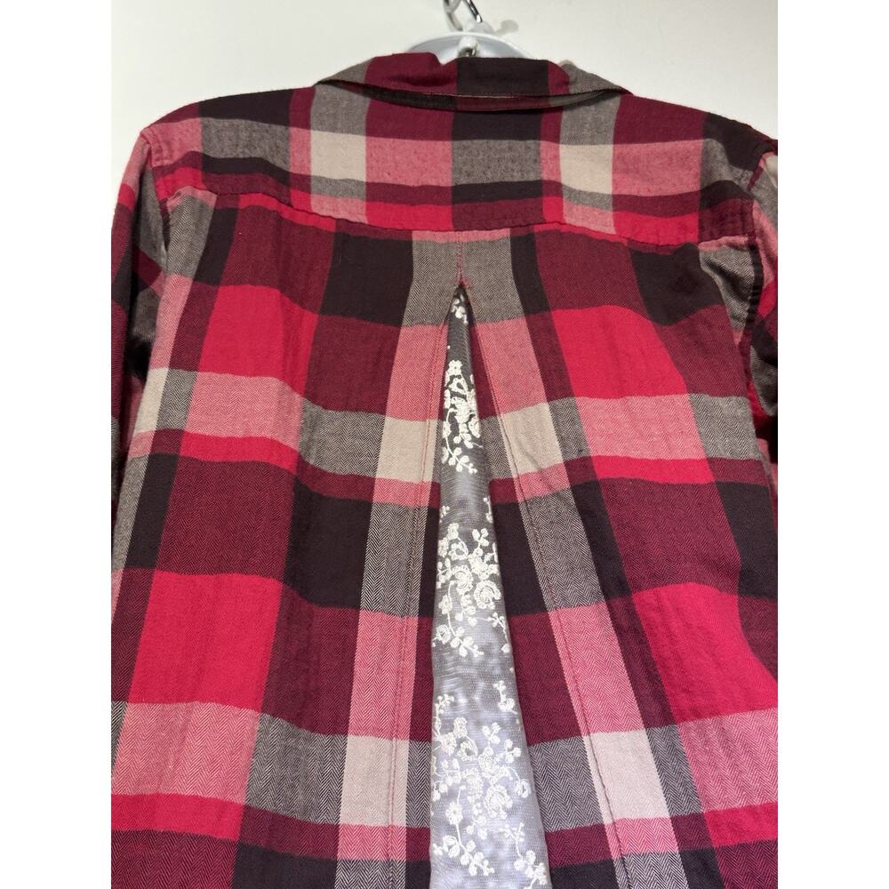 Anthropologie Isabella Sinclair Plaid Button Front Shirt Lace Back Top Size S - Picture 5 of 12